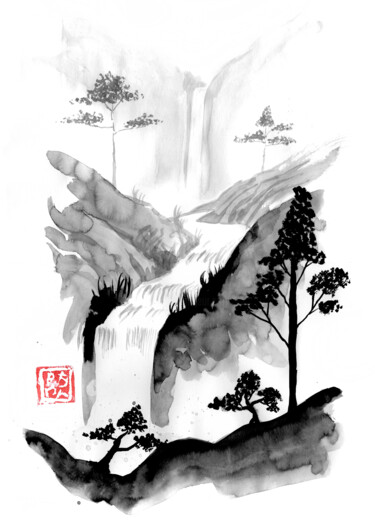 Dessin intitulée "fall and mountain" par Péchane, Œuvre d'art originale, Aquarelle