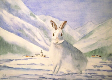 Aquarelle originale et unique: lièvre de Champagny. Peinture intitulée "Aquarelle originale…" par Isabelle Redonnet, Œuvre d'art originale, Aquarelle