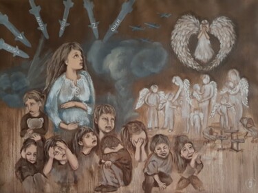 Painting even angels cry. Painting war in Ukraine. 绘画 标题为“Painting even angel…” 由Irina Oleynik, 原创艺术品, 油