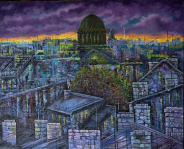 Malerei mit dem Titel "Roofs of Petersburg" von Uriy Bykov, Original-Kunstwerk, Öl