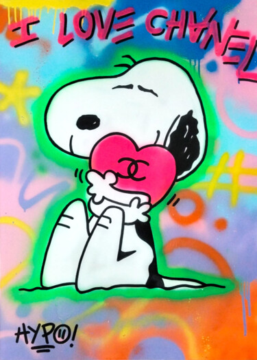 绘画 标题为“Snoopy - I Love Cha…” 由Alessio Hassan Alì (Hipo), 原创艺术品, 喷漆 安装在木质担架架上
