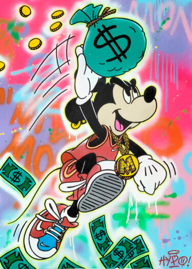 绘画 标题为“Mickey - $lam Dunk” 由Alessio Hassan Alì (Hipo), 原创艺术品, 喷漆 安装在木质担架架上