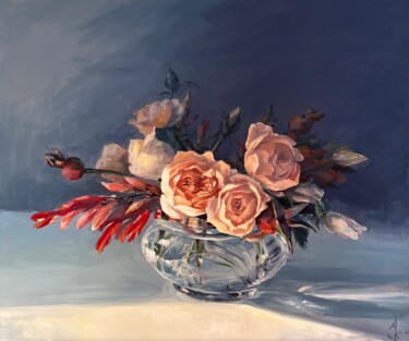 绘画 标题为“Rose Bowl” 由Olga Ukraintseva, 原创艺术品, 油 安装在木质担架架上