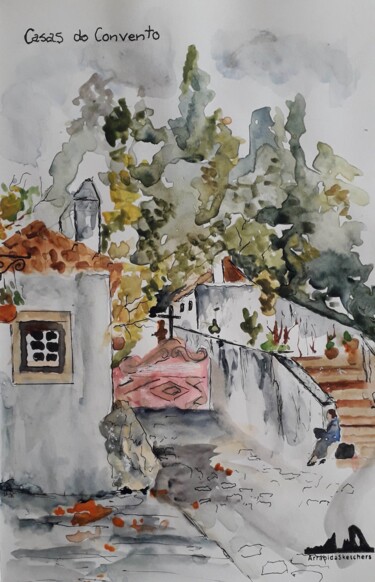 Schilderij getiteld "Convento da Arrábid…" door Isabel Alfarrobinha, Origineel Kunstwerk, Aquarel