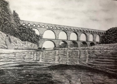 图画 标题为“Le pont du gard” 由Sandrine Piegay, 原创艺术品, 石墨