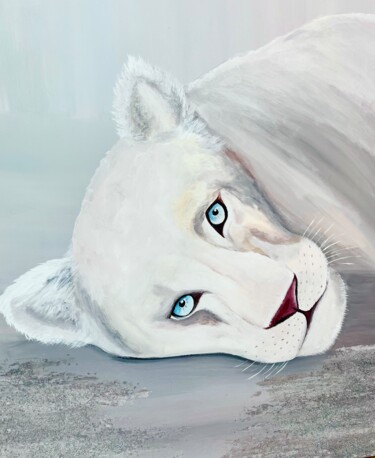 Pintura titulada "White lioness" por Viktoriia Balandina, Obra de arte original, Acrílico Montado en Bastidor de camilla de…