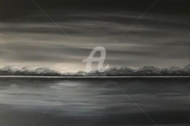 Black and White landscape / seascape grey abstraction 绘画 标题为“Black and White lan…” 由Nataliia Krykun, 原创艺术品, 丙烯 安装在木质担架架上