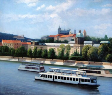 Peinture intitulée "Ferry boat 001" par Lermay Chang, Œuvre d'art originale, Huile Monté sur Châssis en bois