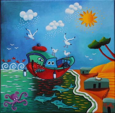 Painting titled "Scotty franchit le…" by Fouschy, Original Artwork, Oil Mounted on Wood Stretcher frame