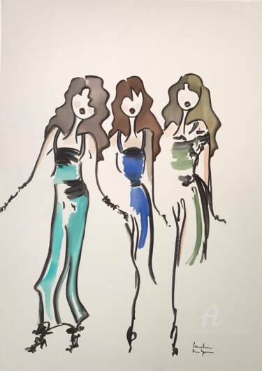 Peinture intitulée "Sexy Peas" par Caroline Montigneaux, Œuvre d'art originale, Encre Monté sur Châssis en bois
