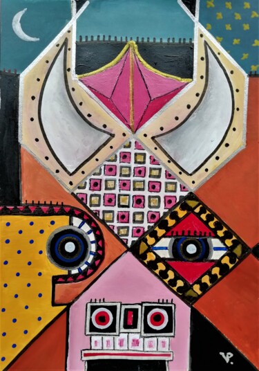 Cubist portrait of bull. Op. 8 绘画 标题为“Cubist portrait of…” 由Pepe Villan, 原创艺术品, 丙烯