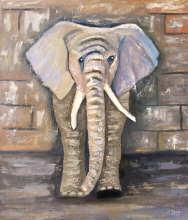 An elephant Peinture intitulée "An elephant" par Tetiana Teresh, Œuvre d'art originale, Huile