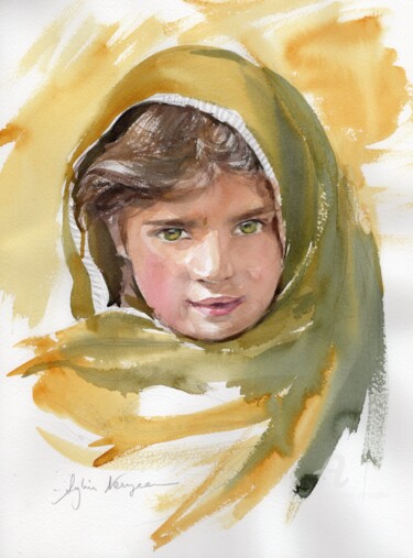Peinture intitulée ""Fillette au drapé…" par Sylvie Vernageau, Œuvre d'art originale, Aquarelle