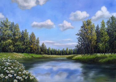 Peinture intitulée "Sommer Landschaft a…" par Olga Hanns (O. Hanns), Œuvre d'art originale, Huile