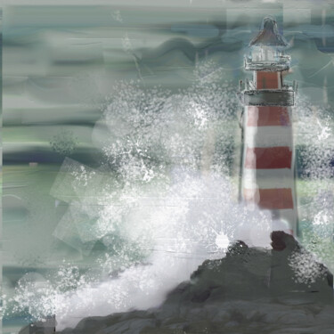 Lighthouse in the Storm Arts numériques intitulée "Lighthouse in the S…" par Krystel, Œuvre d'art originale, Peinture numérique