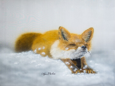 Malerei mit dem Titel "Sleepy fox" von Olga Belova, Original-Kunstwerk, Pigmente
