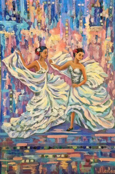绘画 标题为““Flamenco School”” 由Pintor Nicolas, 原创艺术品, 油 安装在木板上