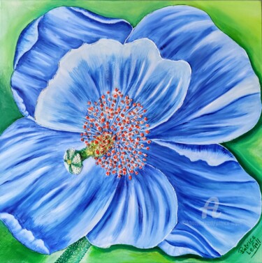 Painting titled "Pavot bleu de l'Him…" by Patrice Le Gall, Original Artwork, Oil