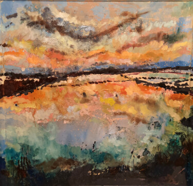 Schilderij getiteld "Rosso di sera" door Chiara Abbaticchio, Origineel Kunstwerk, Olie Gemonteerd op Frame voor houten branc…