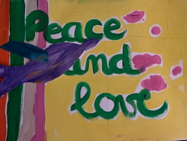 제목이 "PEACE AND LOVE"인 미술작품 Sylvie Rivalta Galtier로, 원작, 수채화