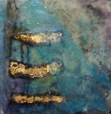 Malerei mit dem Titel "Blue and gold" von Finy Pijnenburg, Original-Kunstwerk, Enkaustik