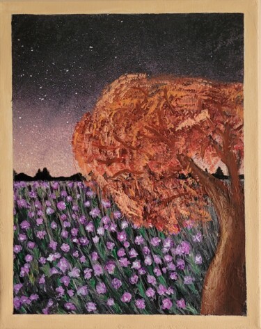 Painting titled "Arbre d'automne dan…" by Dochka Docheva, Original Artwork, Acrylic Mounted on Wood Stretcher frame