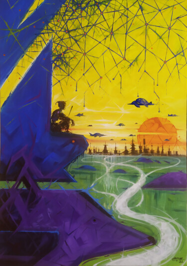 Painting titled "ALGORITHMIC SUNSET" by Tayyar Özkan, Original Artwork, Acrylic