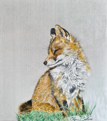 Foxy - Silk Painting Malerei mit dem Titel "Foxy - Silk Painting" von Olga Belova, Original-Kunstwerk, Pigmente