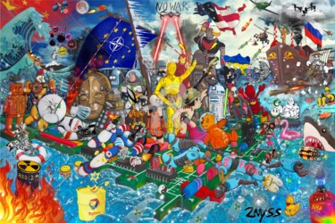 Arts numériques intitulée "NO WAR by 2nyss ver…" par Denis Michel (2nyss), Œuvre d'art originale, Peinture numérique Monté s…
