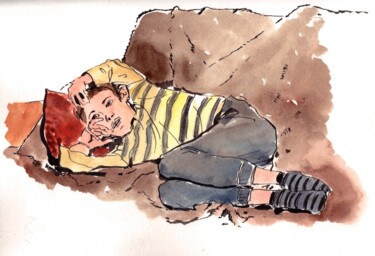 Painting titled "Boy" by Rudolf Suran, Original Artwork, Watercolor