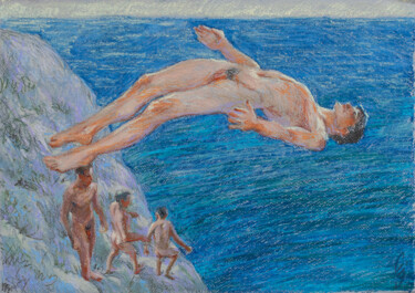 Desenho intitulada "Down without fear." por Sergey Sovkov, Obras de arte originais, Pastel