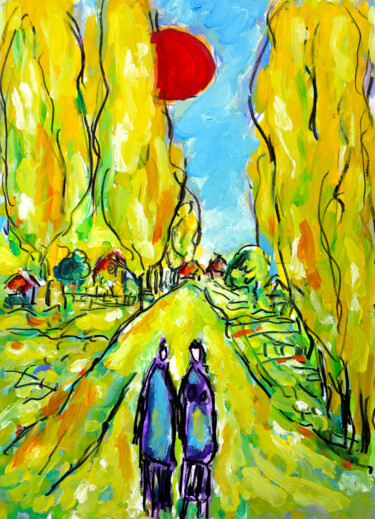 Peinture intitulée "Peupliers" par Jean Mirre, Œuvre d'art originale, Huile