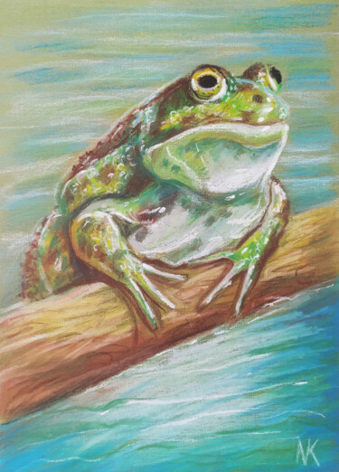 "Portrait of a picture frog" Oil Pastel Pet Portrait animal 图画 标题为“"Portrait of a pict…” 由Nadezhda Kokorina, 原创艺术品, 粉彩