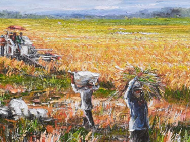 绘画 标题为“Harvesting Rice” 由Ahmad Ahid, 原创艺术品, 丙烯
