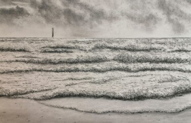 Dessin intitulée "Le Phare des Barges…" par Yves Marie Teiller, Œuvre d'art originale, Fusain