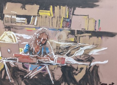 绘画 标题为“Au bureau” 由Laurence Fauchart, 原创艺术品, 标记 安装在其他刚性面板上