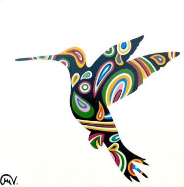 绘画 标题为“Colibri II” 由Maguy Vaz (50nuancesdemarguerite), 原创艺术品, 丙烯 安装在木质担架架上