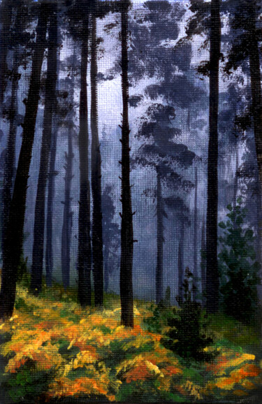 Drizzling Forest Painting titled "Drizzling Forest" by Yulia Zhdanovich (MiliArt), Original Artwork, Acrylic