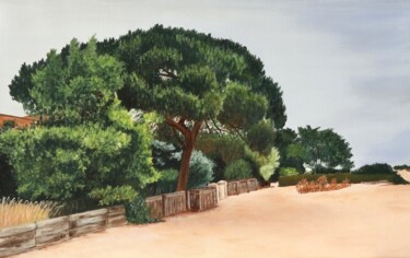 Painting titled "SABLE ET PINS" by Cécile Delaveau, Original Artwork, Acrylic Mounted on Wood Stretcher frame