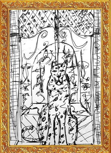 「Boceto de Leopardo」というタイトルの描画 Axel Fríasによって, オリジナルのアートワーク, ボールペン