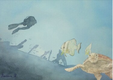 Le Repère de Neptune (Egypte) Peinture intitulée "Le Repère de Neptun…" par Barbara B., Œuvre d'art originale, Aquarelle Monté sur Carton