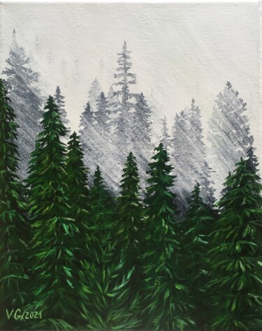 Forest in the fog 제목이 "Forest in the fog"인 미술작품 Elena Galeeva로, 원작, 아크릴