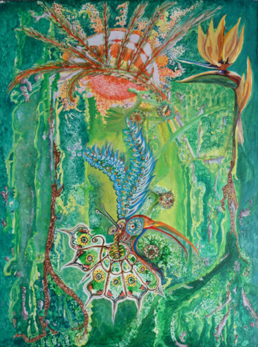 绘画 标题为“Oiseau de paradis” 由Christiane Stempfer, 原创艺术品, 丙烯 安装在木板上