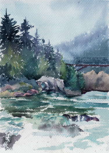 Ukraine. Yaremche Waterfall Painting titled "Ukraine. Yaremche W…" by Bogdan Shiptenko, Original Artwork, Watercolor