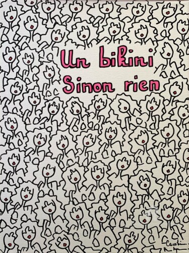 Drawing titled "Un bikini sinon rien" by Caroline Montigneaux, Original Artwork, Marker Mounted on Wood Stretcher frame