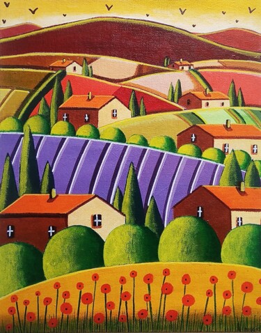 Soirée de Provence Peinture intitulée "Soirée de Provence" par Sabrina Riggio, Œuvre d'art originale, Acrylique Monté sur Carton