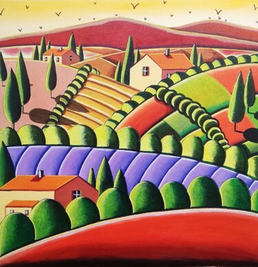 Belle soirée de Provence Peinture intitulée "Belle soirée de Pro…" par Sabrina Riggio, Œuvre d'art originale, Acrylique Monté sur Châssis en bois