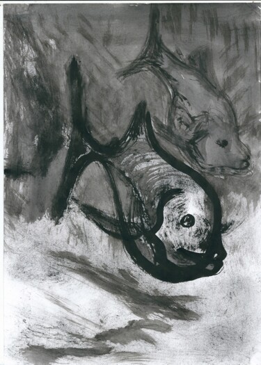 图画 标题为“Poissons dans l'eau” 由Philippe Aguasca, 原创艺术品, 墨