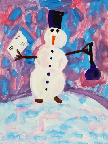 Рисунок под названием "bonhomme de neige a…" - Annashori, Подлинное произведение искусства, Воск