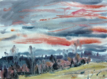 Painting titled "Rainy morning (dece…" by Rudolf Suran, Original Artwork, Watercolor